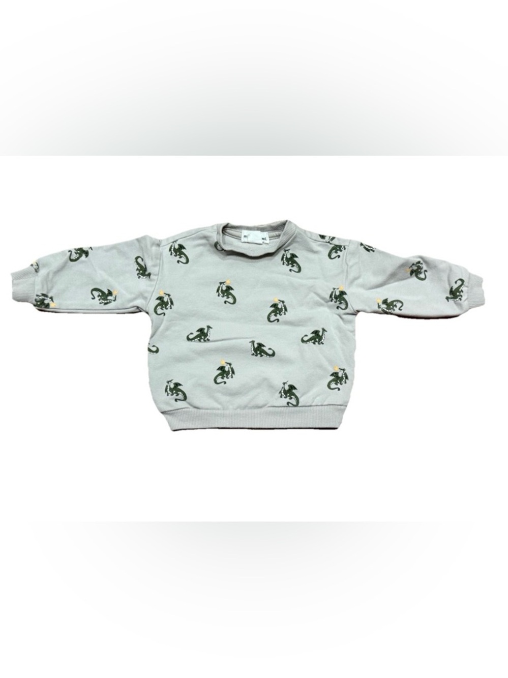 Miles The Label Boys' Dragon Print French Terry Sweatshirt in Cement Grey 3mo.